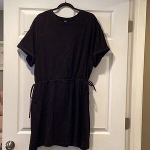 Old Navy Black Casual T-shirt Mini Dress Draw String waistShort Sleeve Crew Neck